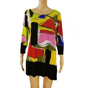 Eva Varro Abstract Geometric Avant Garde Multi Colour Print Tunic Top